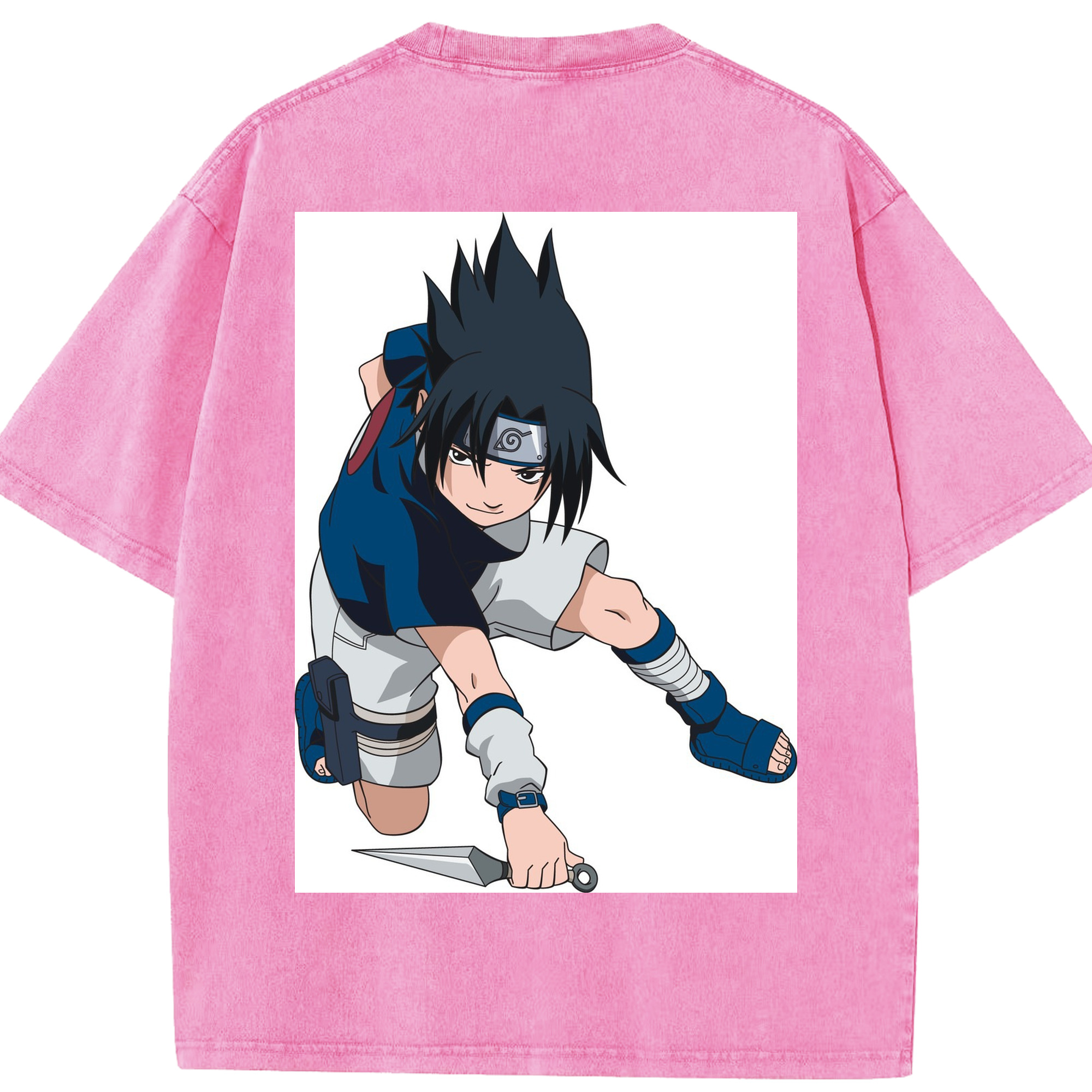 （画像用） NARUTO -ナルト- うちは サスケ Uchiha Sasuke 綿100% ヴィンテージ風 半袖Tシャツ（背面プリント）